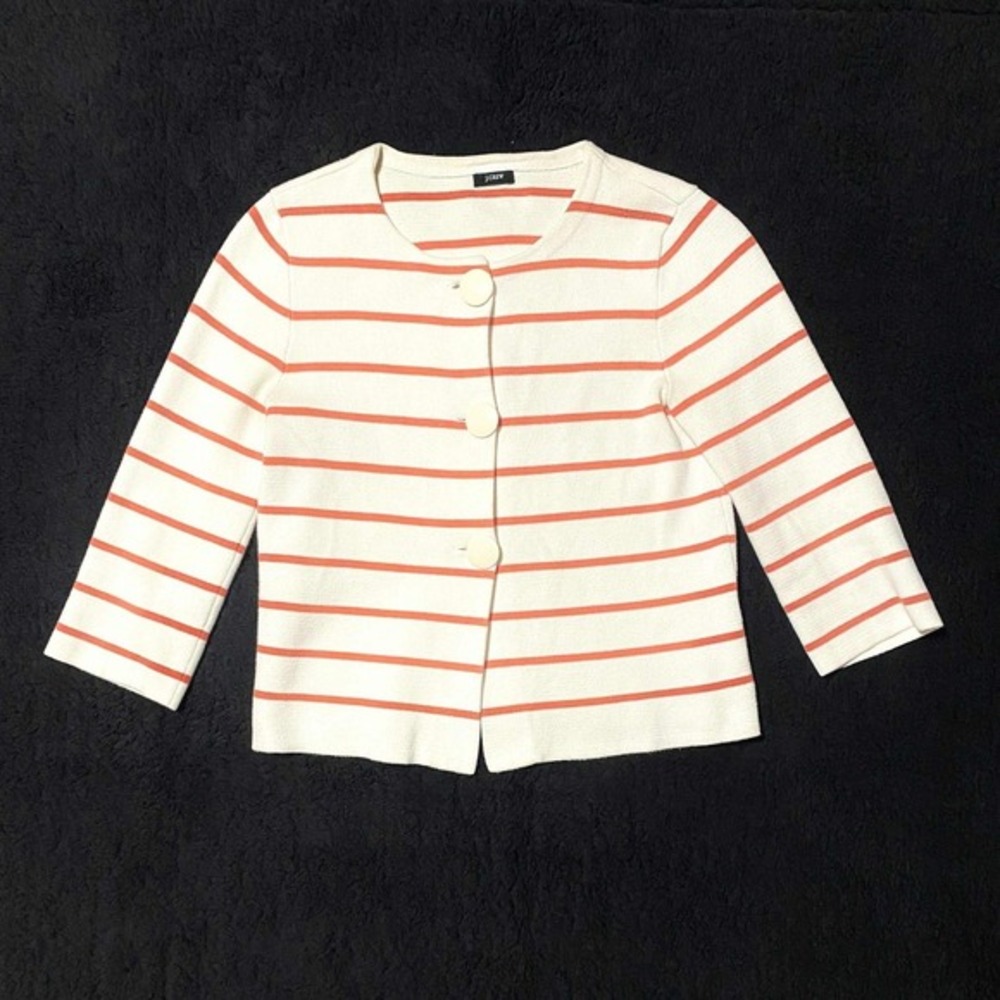 J Crew Women's Striped Cotton‎ Cardigan Sweater Button Front 3/4 Sleeve Top